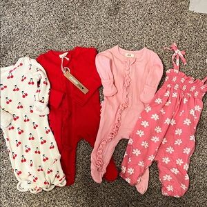 Bundle of 0-3 month sleepers, romper, and gown